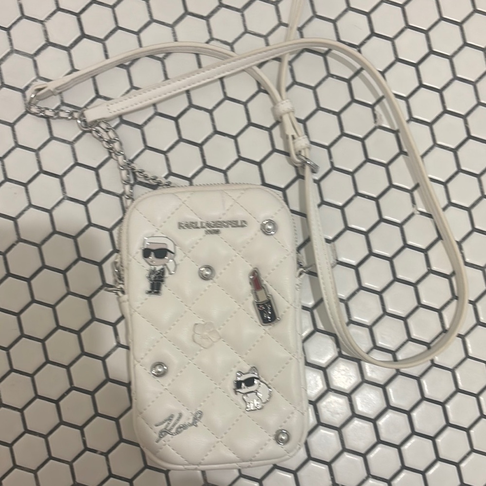 Karl Lagerfeld White Quilted Crossbody Phone Bag
